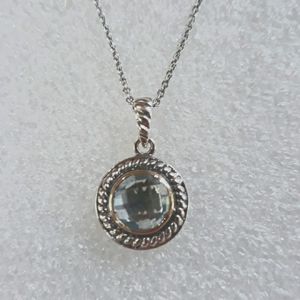 Sterling Silver Faceted Quartz Necklace with 14k Gold Encircling the Stone